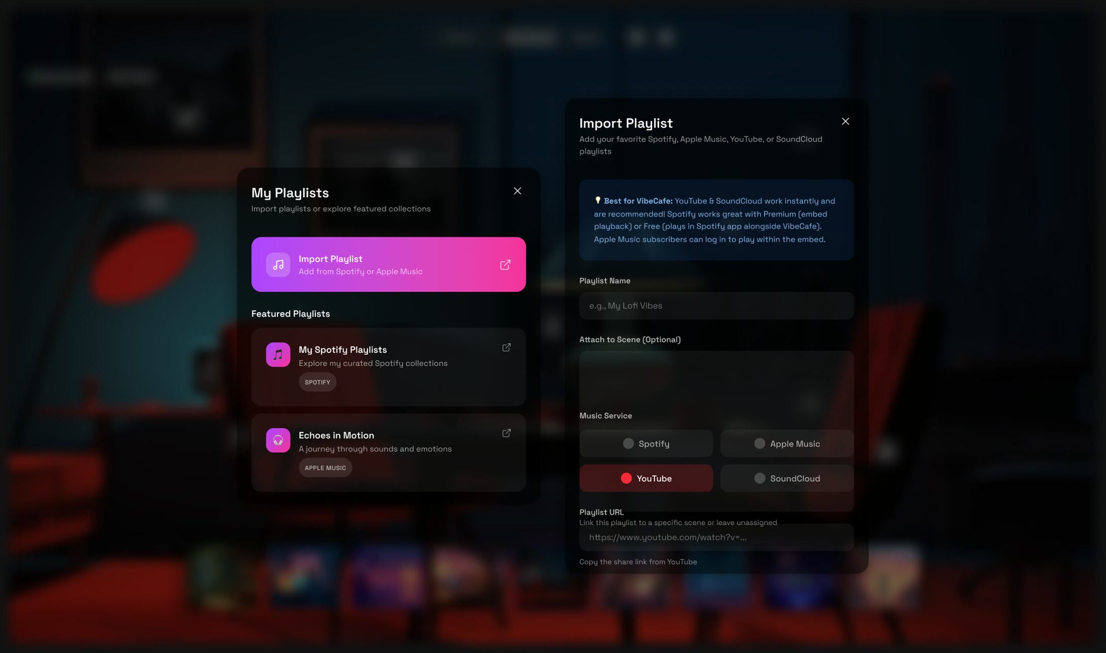 Import Playlist dialog in VibeCafe
